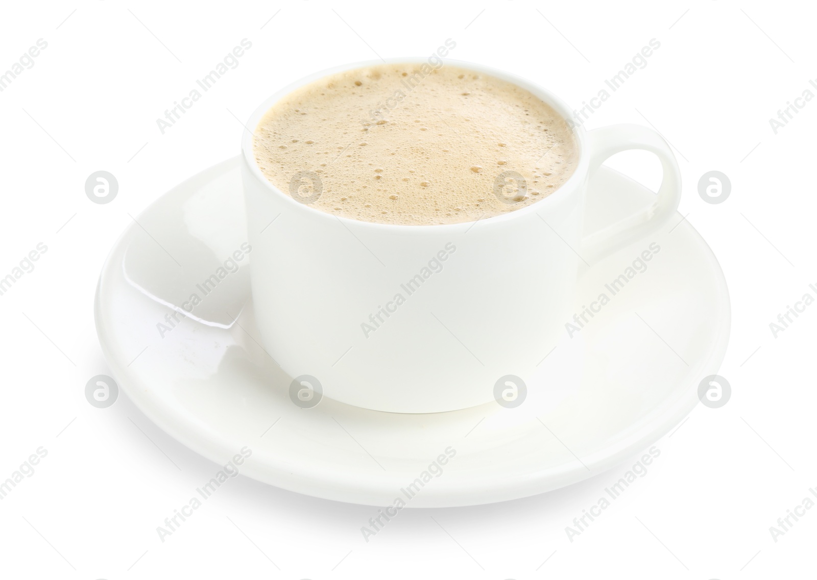 Aromatic coffee in cup isolated on white Photo of Aromatic coffee in cup isolated on white