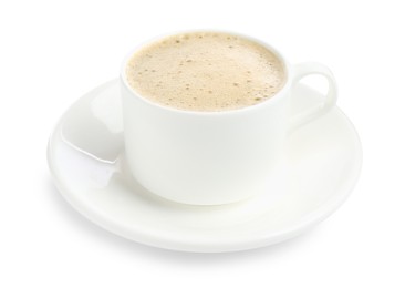 Photo of Aromatic coffee in cup isolated on white