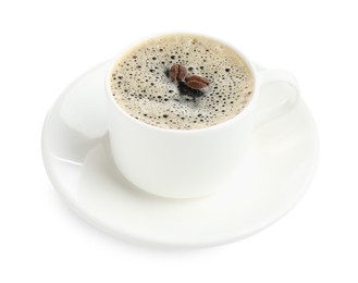 Photo of Aromatic coffee in cup isolated on white