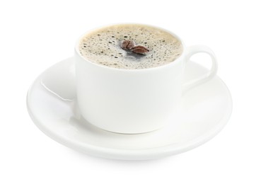 Photo of Aromatic coffee in cup isolated on white
