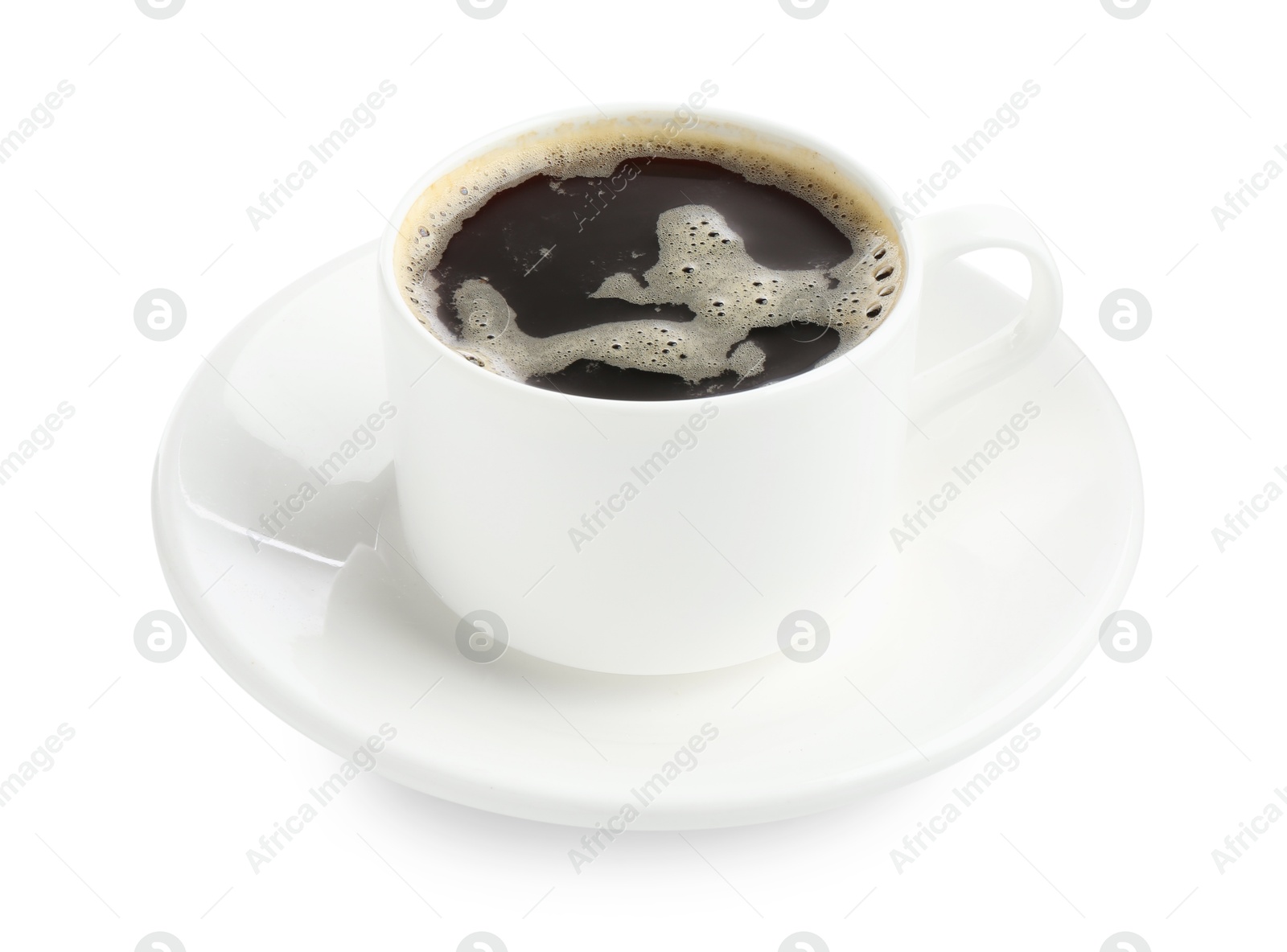 Aromatic coffee in cup isolated on white Photo of Aromatic coffee in cup isolated on white