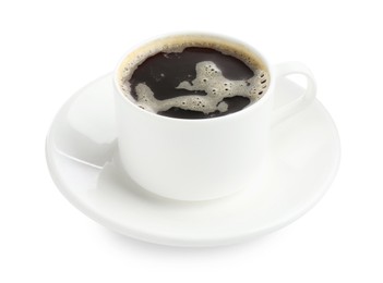 Photo of Aromatic coffee in cup isolated on white