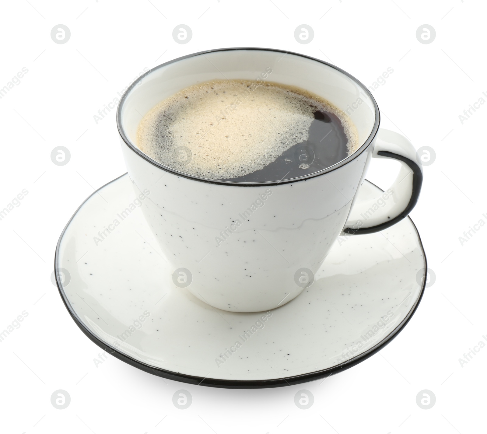 Aromatic coffee in cup isolated on white Photo of Aromatic coffee in cup isolated on white