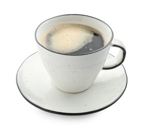 Photo of Aromatic coffee in cup isolated on white