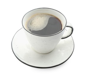 Photo of Aromatic coffee in cup isolated on white