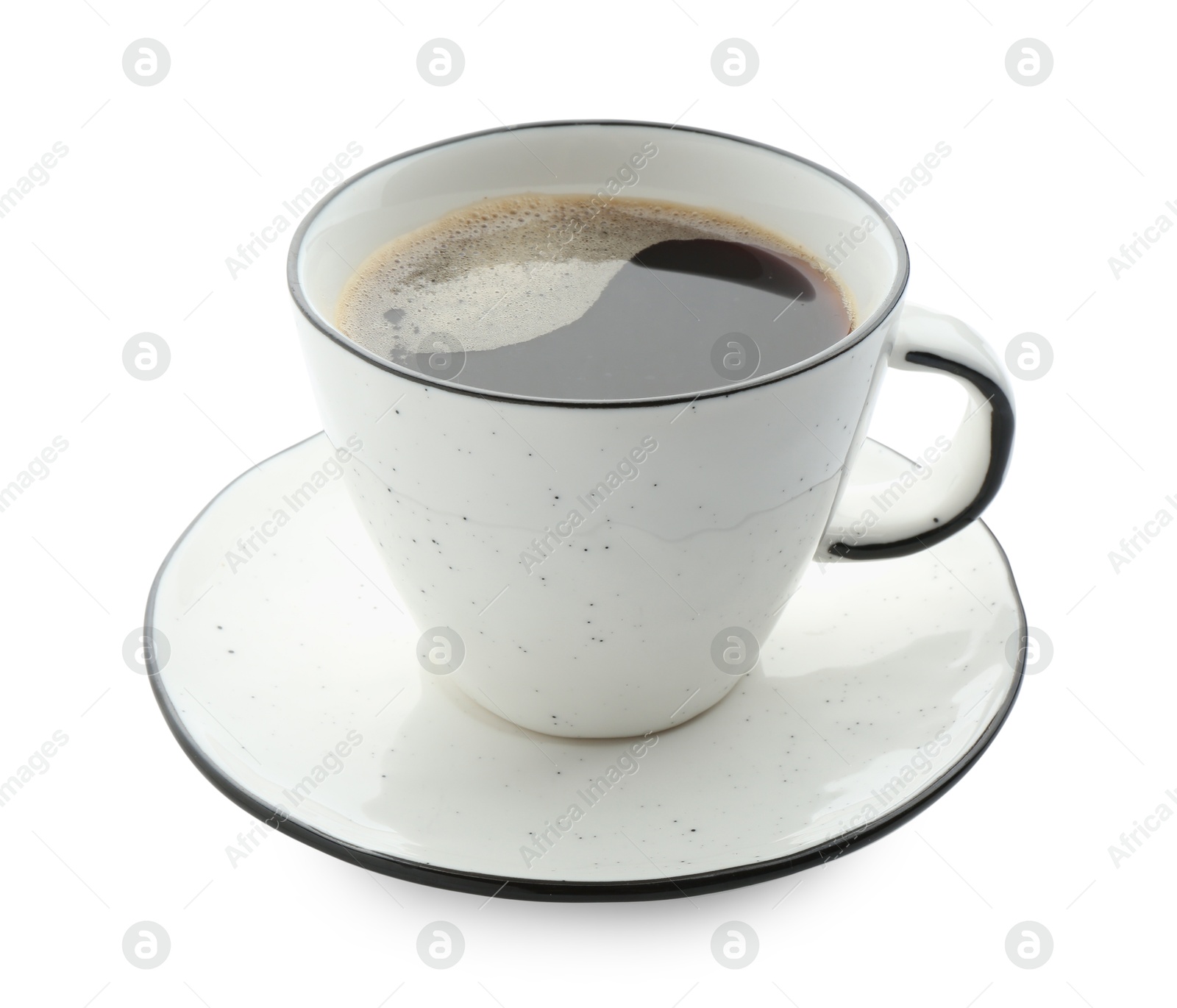 Aromatic coffee in cup isolated on white Photo of Aromatic coffee in cup isolated on white