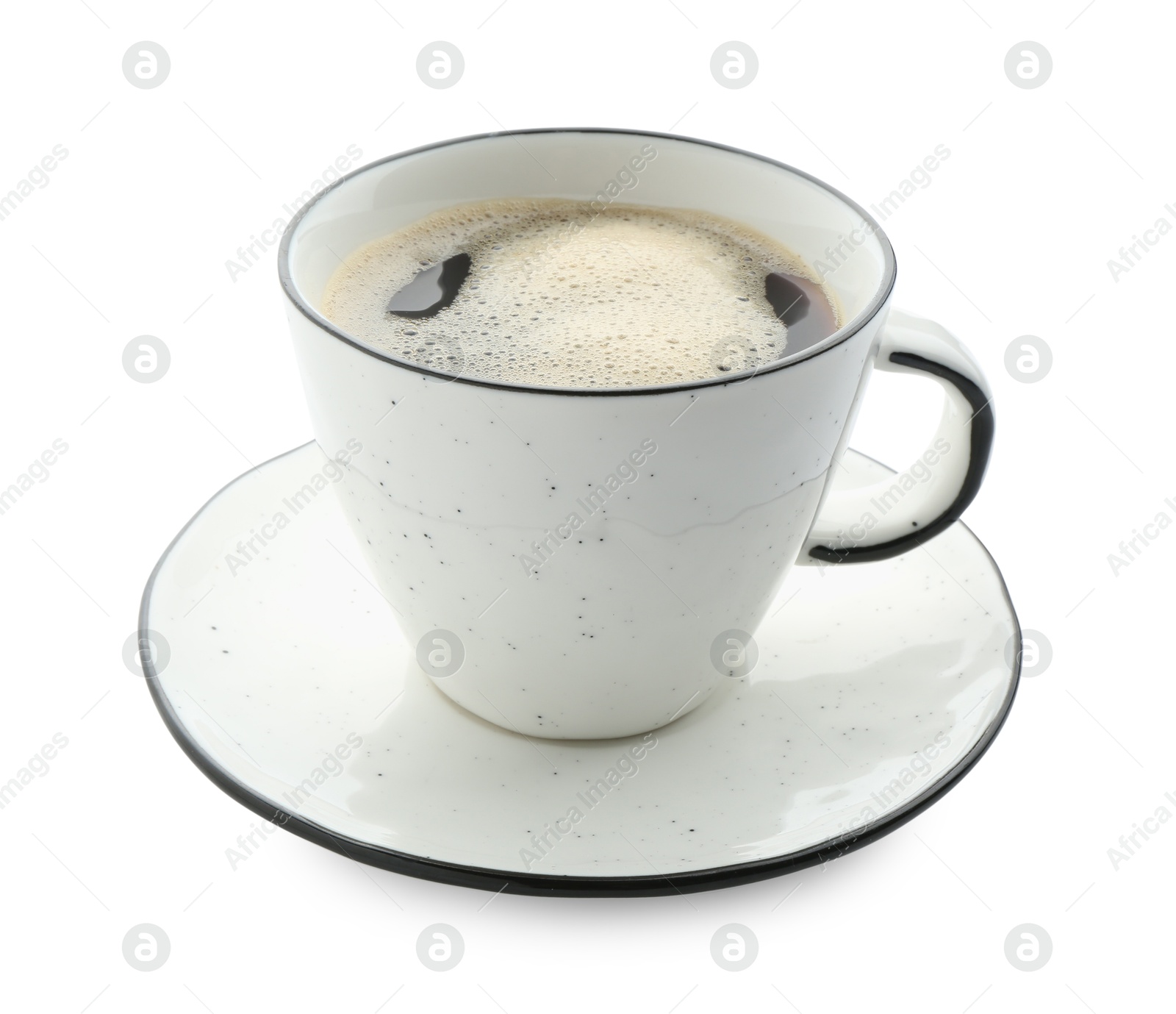 Aromatic coffee in cup isolated on white Photo of Aromatic coffee in cup isolated on white