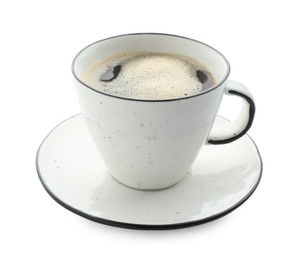 Photo of Aromatic coffee in cup isolated on white