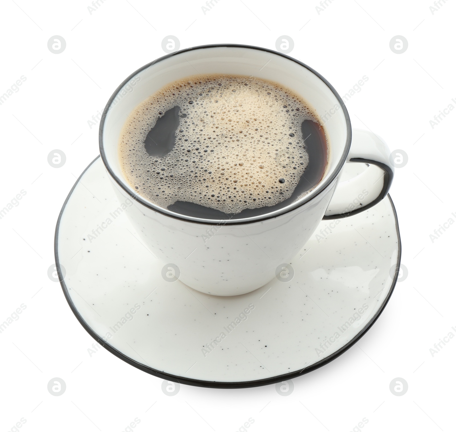 Aromatic coffee in cup isolated on white Photo of Aromatic coffee in cup isolated on white
