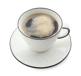 Photo of Aromatic coffee in cup isolated on white
