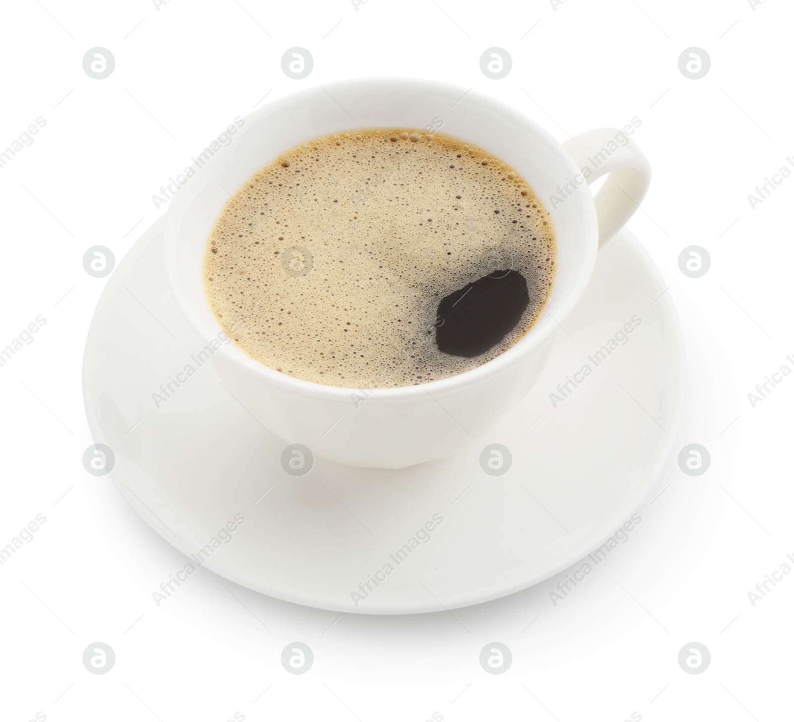 Aromatic coffee in cup isolated on white Photo of Aromatic coffee in cup isolated on white