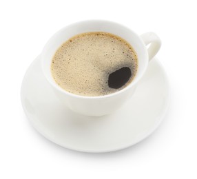 Photo of Aromatic coffee in cup isolated on white