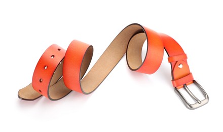 Photo of One orange leather belt isolated on white