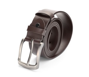 Photo of One brown leather belt isolated on white