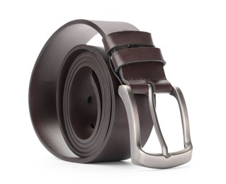 Photo of One brown leather belt isolated on white
