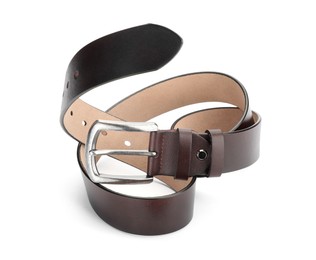 Photo of One brown leather belt isolated on white