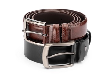 Photo of Two color leather belts isolated on white