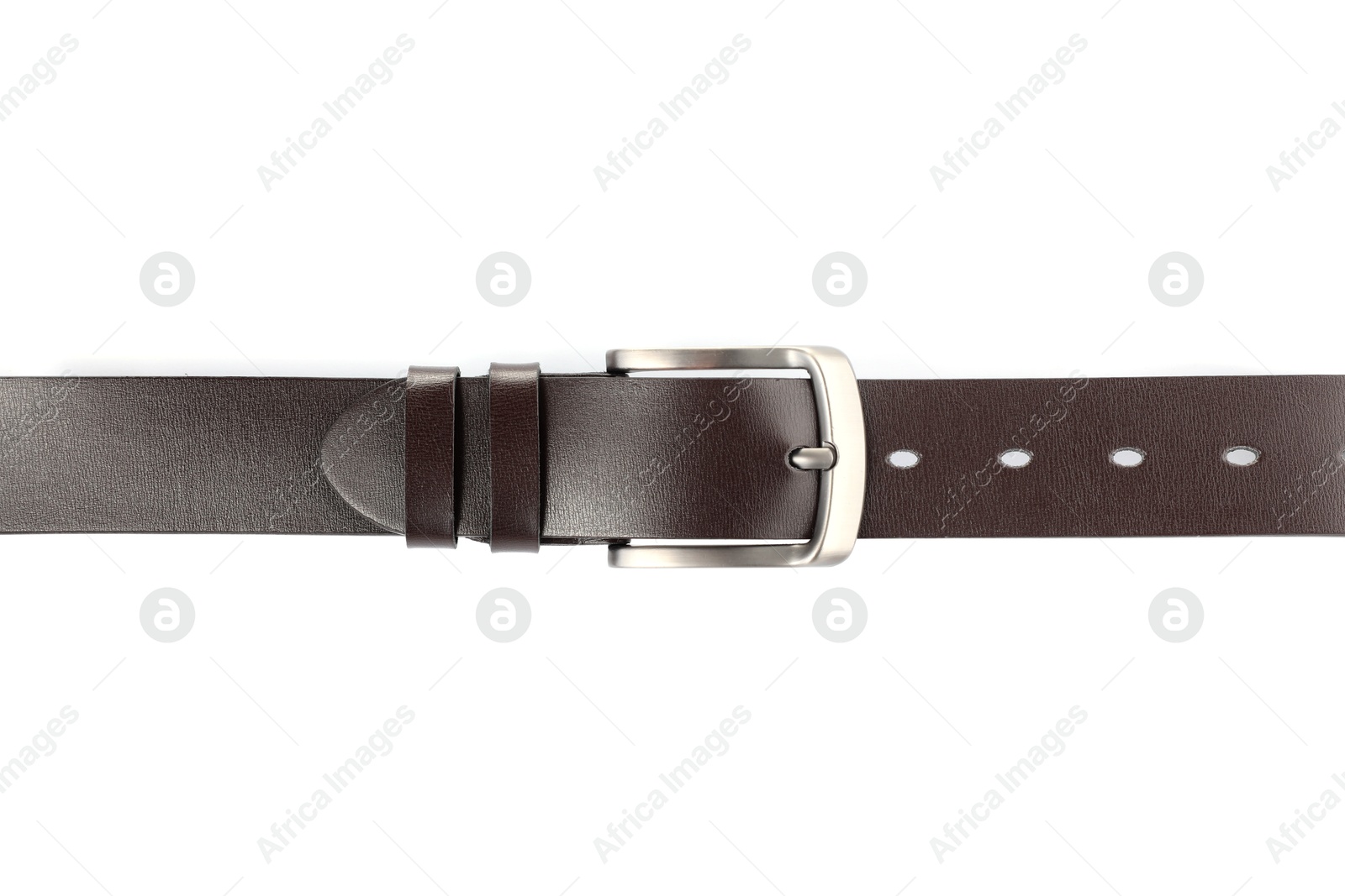 One brown leather belt isolated on white Photo of One brown leather belt isolated on white