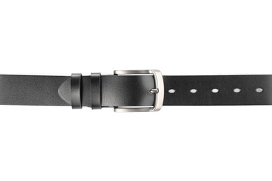 Photo of One black leather belt isolated on white