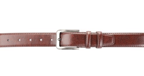 Photo of One brown leather belt isolated on white
