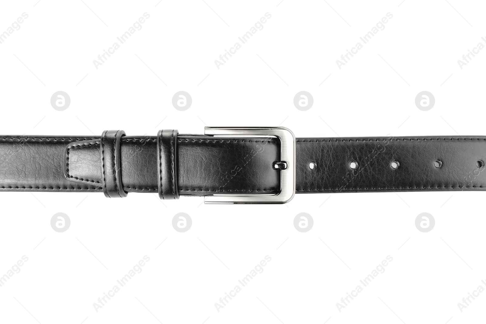 One black leather belt isolated on white Photo of One black leather belt isolated on white