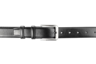 Photo of One black leather belt isolated on white