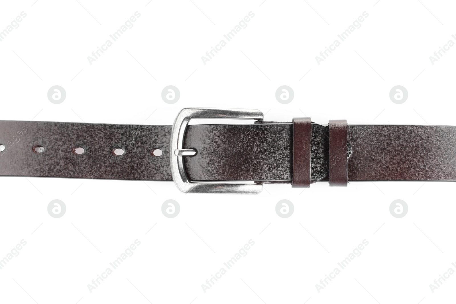 One brown leather belt isolated on white Photo of One brown leather belt isolated on white