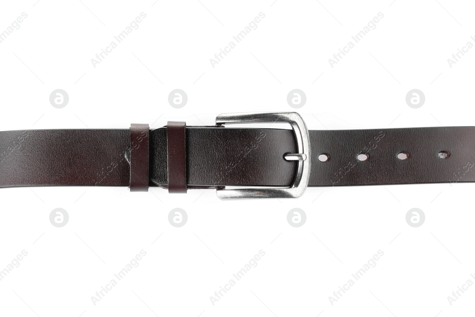 One brown leather belt isolated on white Photo of One brown leather belt isolated on white