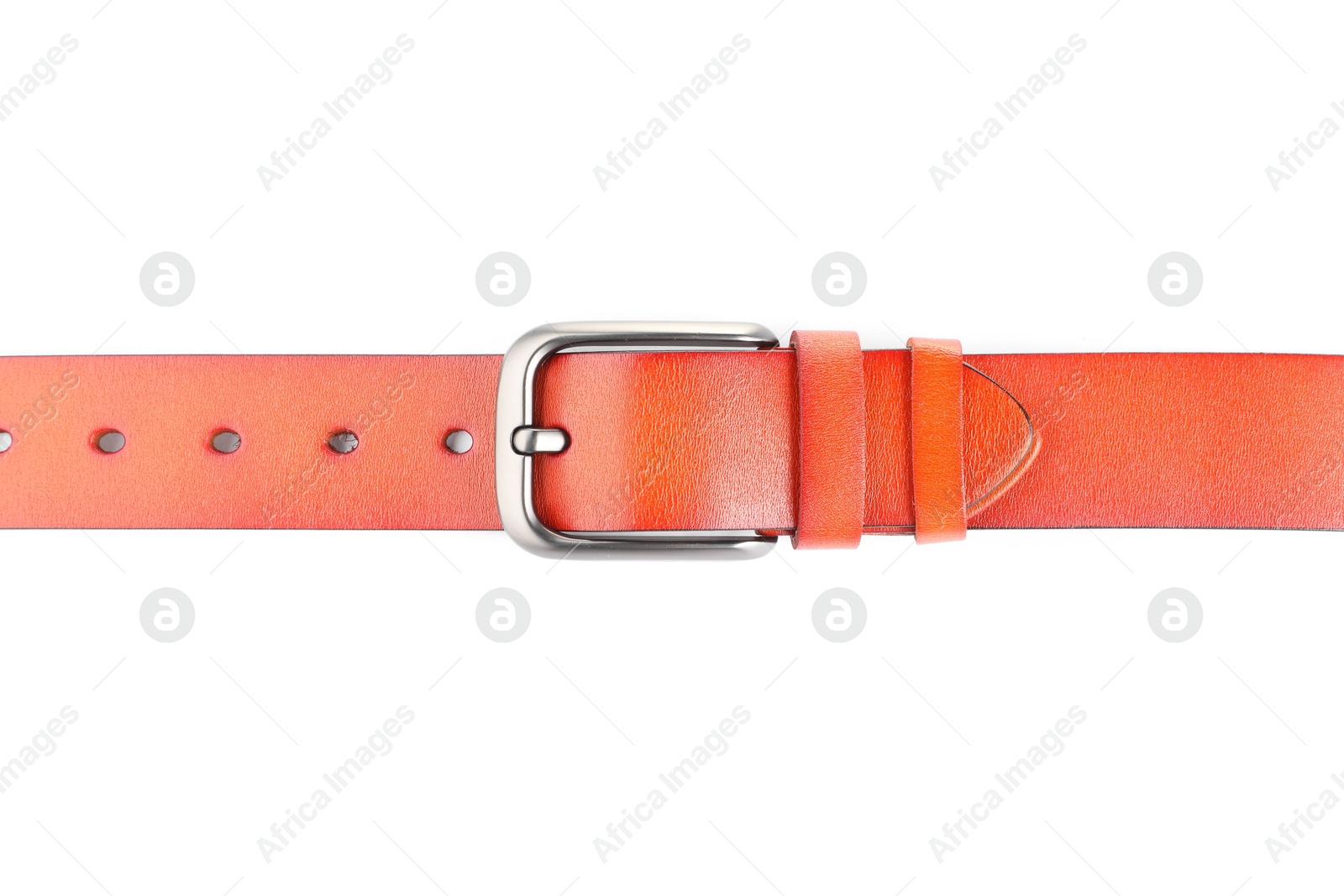 One orange leather belt isolated on white Photo of One orange leather belt isolated on white