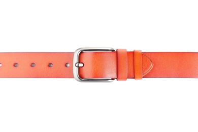 Photo of One orange leather belt isolated on white