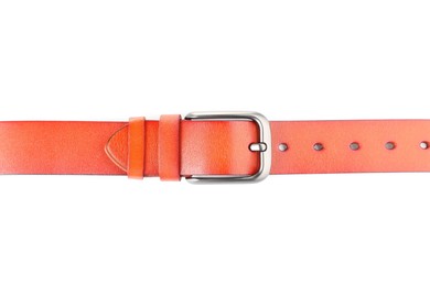 Photo of One orange leather belt isolated on white