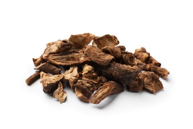 Photo of Pile of dry chicory roots isolated on white