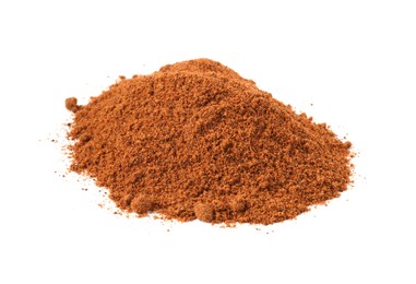 Photo of Pile of nutmeg powder isolated on white