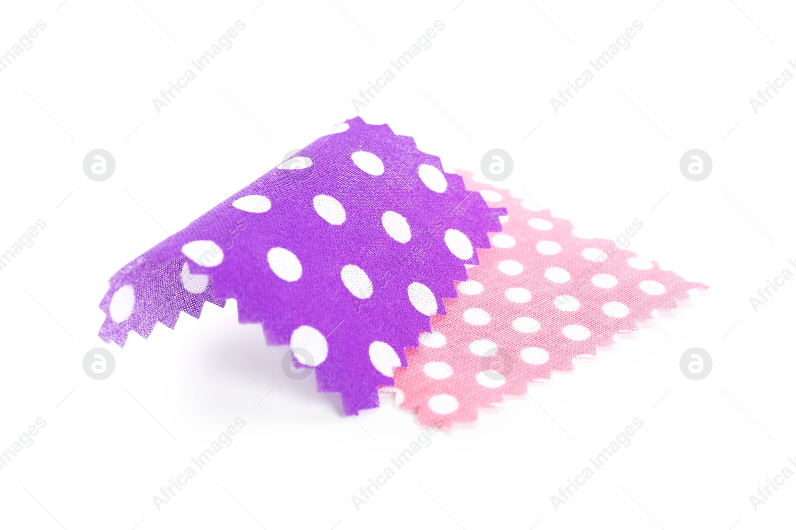 Samples of fabrics with polka dot pattern isolated on white Photo of Samples of fabrics with polka dot pattern isolated on white