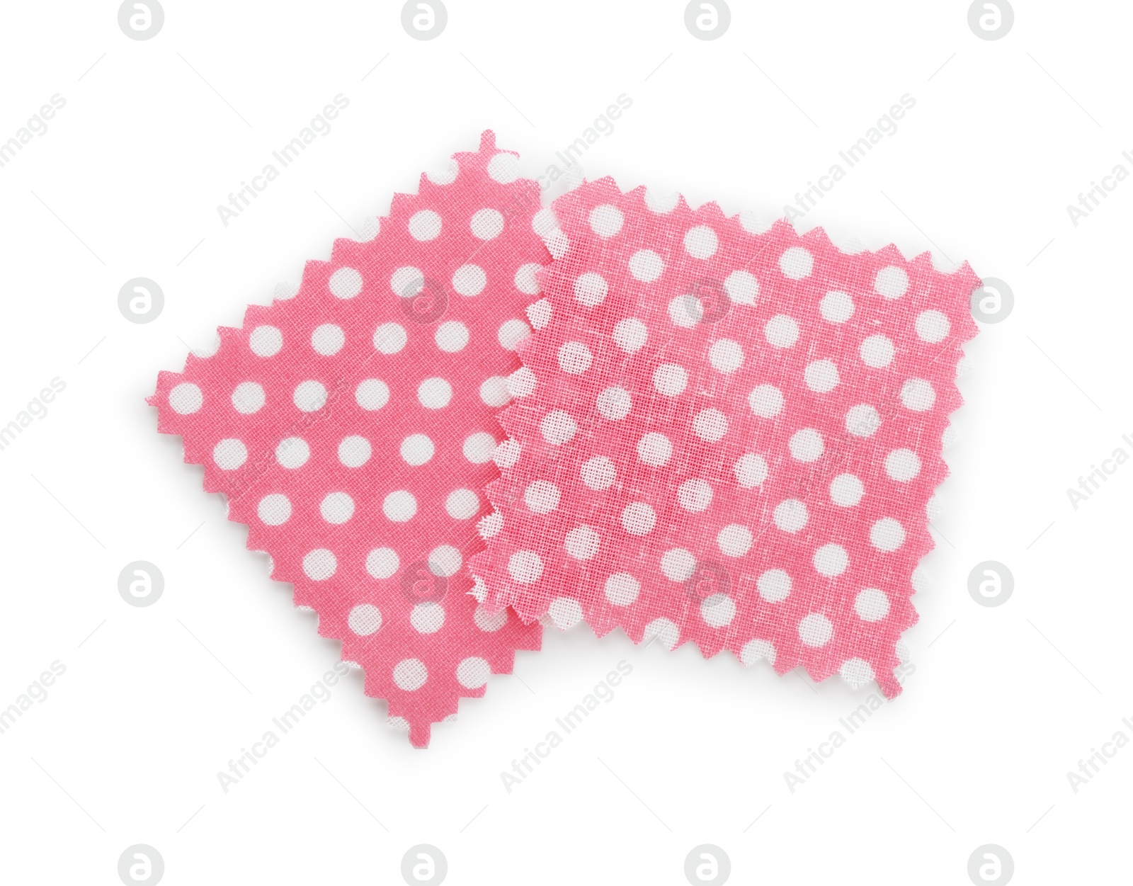 Samples of fabrics with polka dot pattern isolated on white, top view Photo of Samples of fabrics with polka dot pattern isolated on white, top view