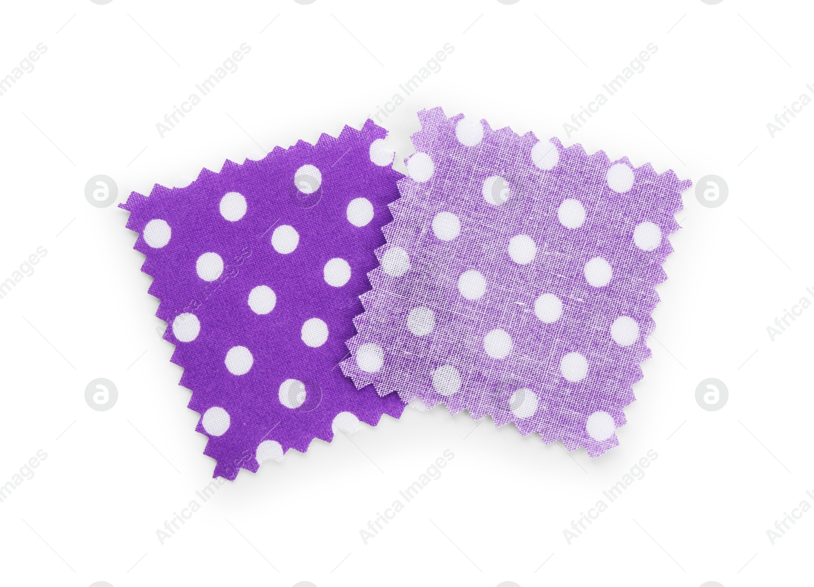 Samples of fabrics with polka dot pattern isolated on white, top view Photo of Samples of fabrics with polka dot pattern isolated on white, top view