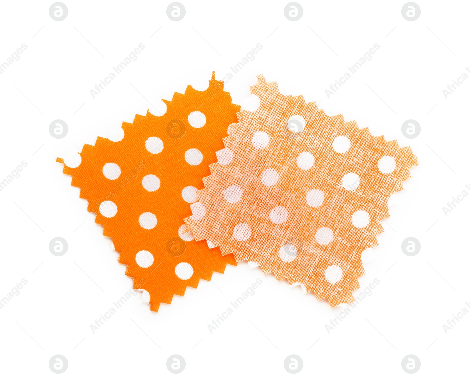 Samples of fabrics with polka dot pattern isolated on white, top view Photo of Samples of fabrics with polka dot pattern isolated on white, top view