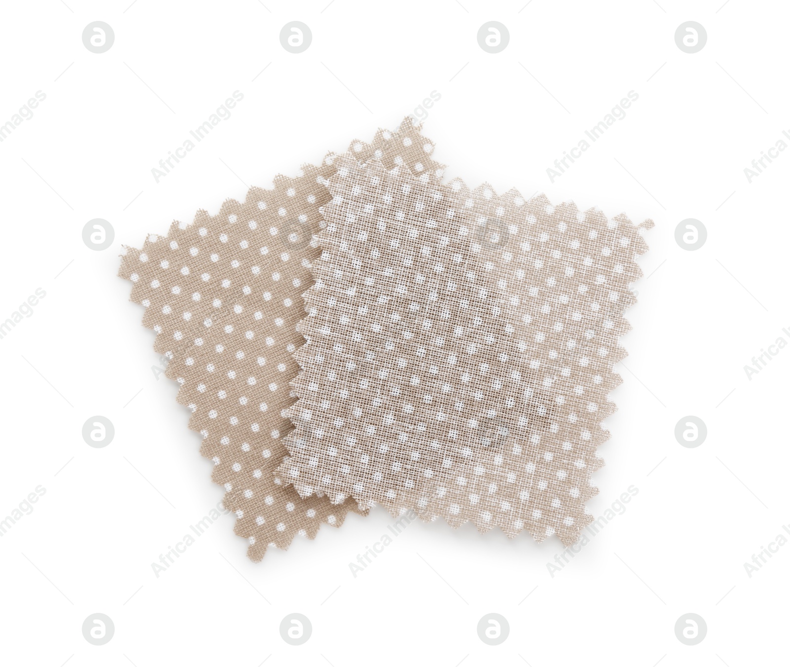 Samples of fabrics with polka dot pattern isolated on white, top view Photo of Samples of fabrics with polka dot pattern isolated on white, top view
