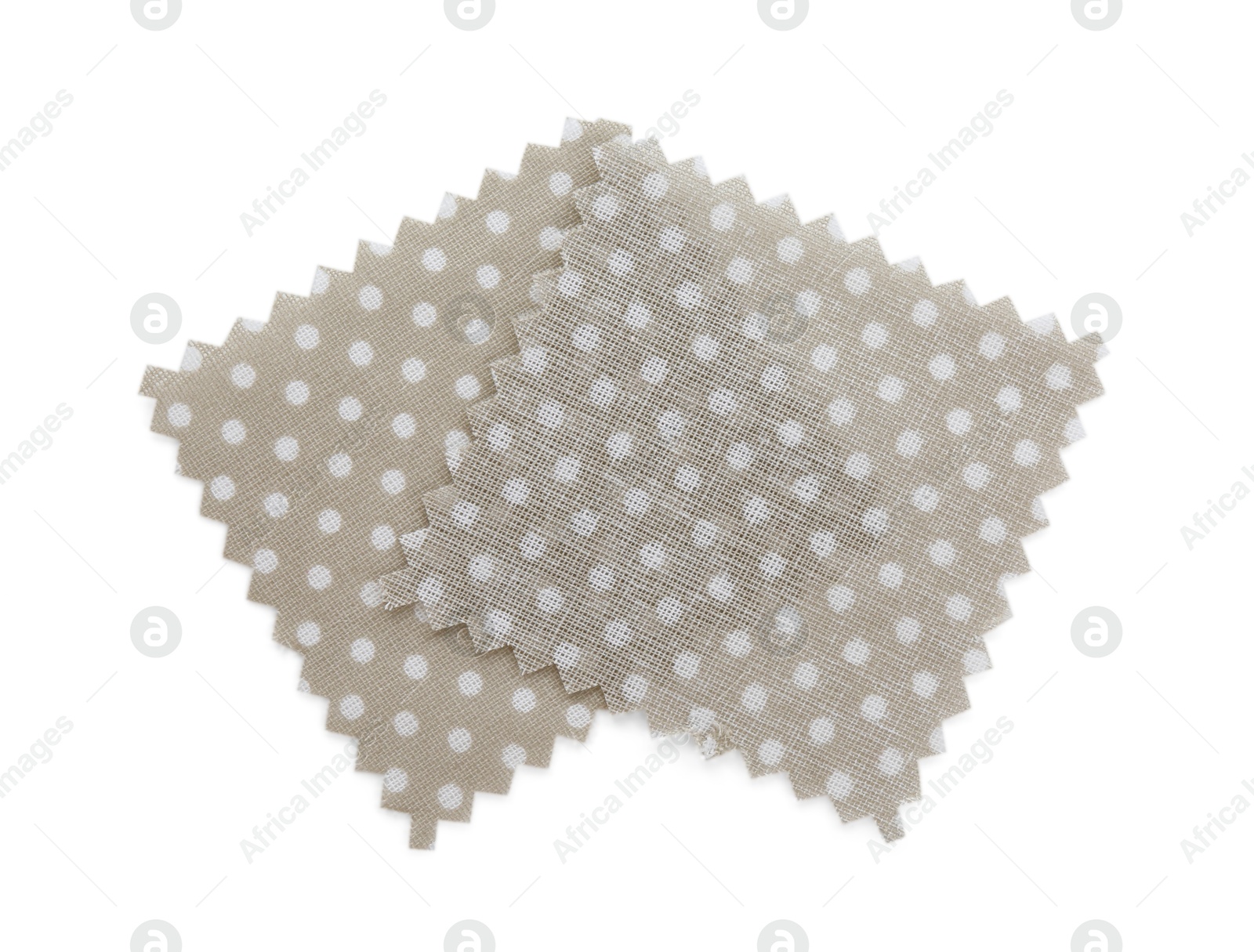 Samples of fabrics with polka dot pattern isolated on white, top view Photo of Samples of fabrics with polka dot pattern isolated on white, top view