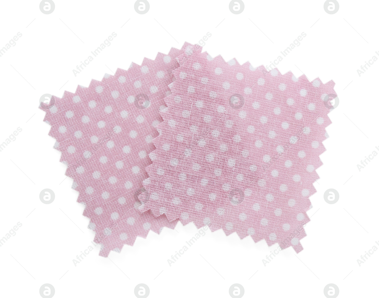 Samples of fabrics with polka dot pattern isolated on white, top view Photo of Samples of fabrics with polka dot pattern isolated on white, top view