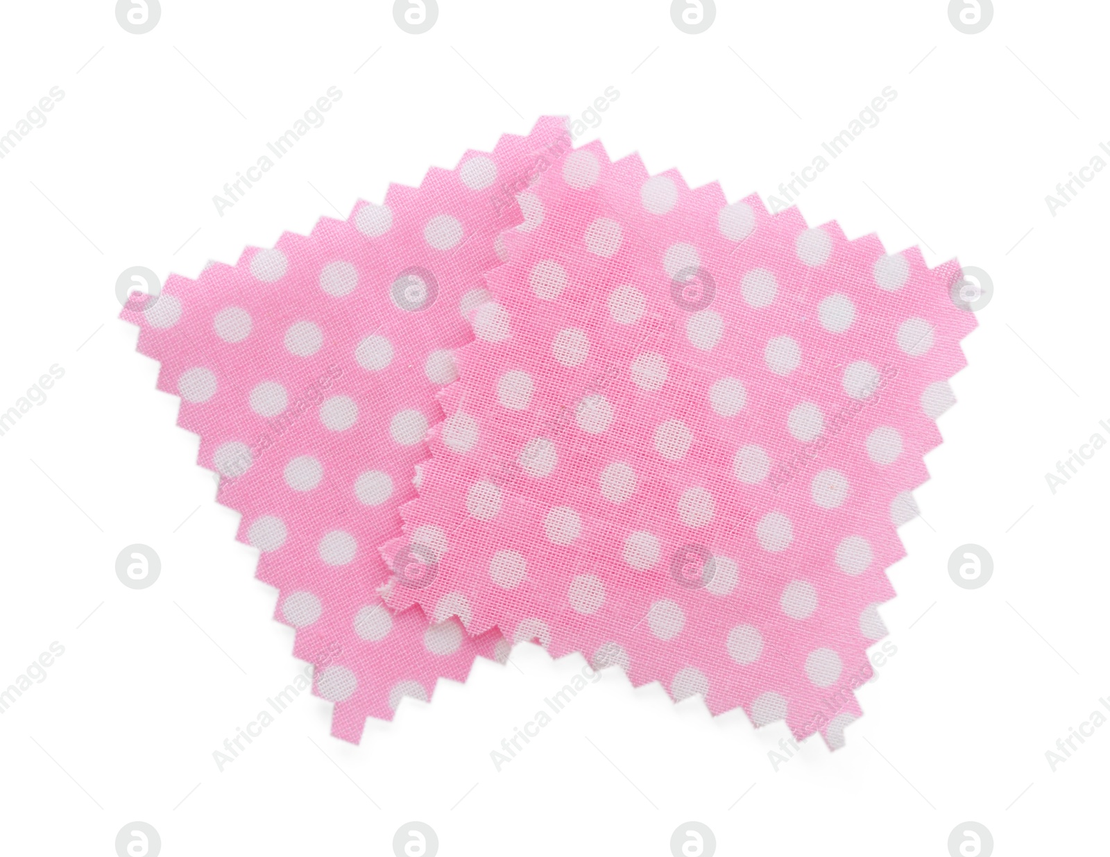 Samples of fabrics with polka dot pattern isolated on white, top view Photo of Samples of fabrics with polka dot pattern isolated on white, top view