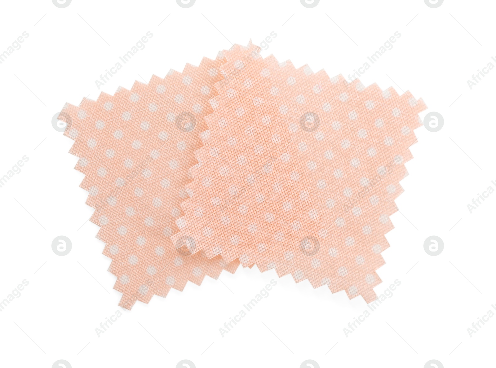 Samples of fabrics with polka dot pattern isolated on white, top view Photo of Samples of fabrics with polka dot pattern isolated on white, top view