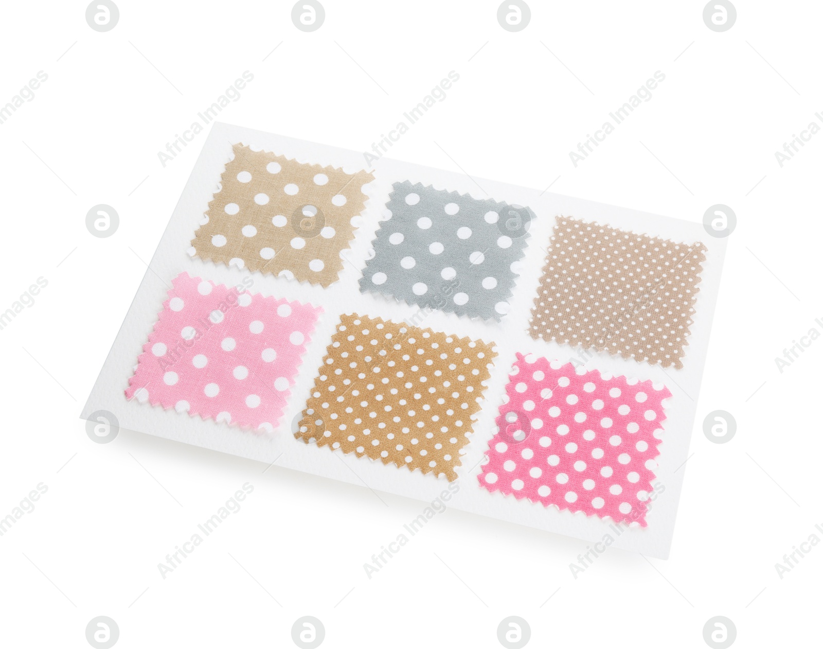 Samples of fabrics with polka dot pattern isolated on white Photo of Samples of fabrics with polka dot pattern isolated on white