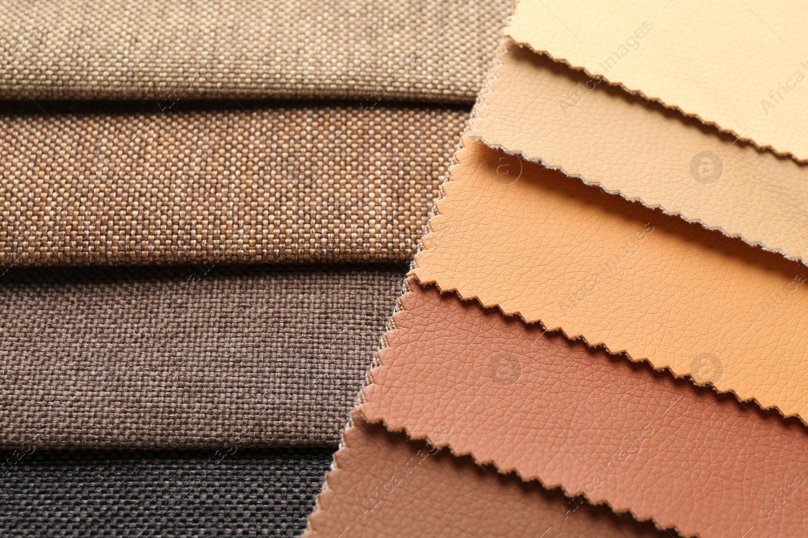 Samples of different fabrics as background, closeup Photo of Samples of different fabrics as background, closeup