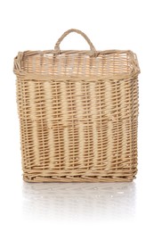 Photo of One empty wicker basket isolated on white