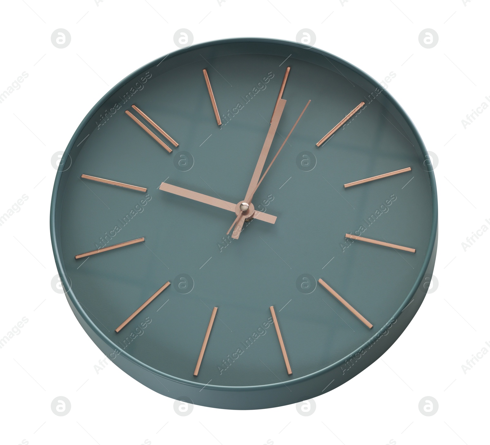 Stylish blue round clock isolated on white Photo of Stylish blue round clock isolated on white