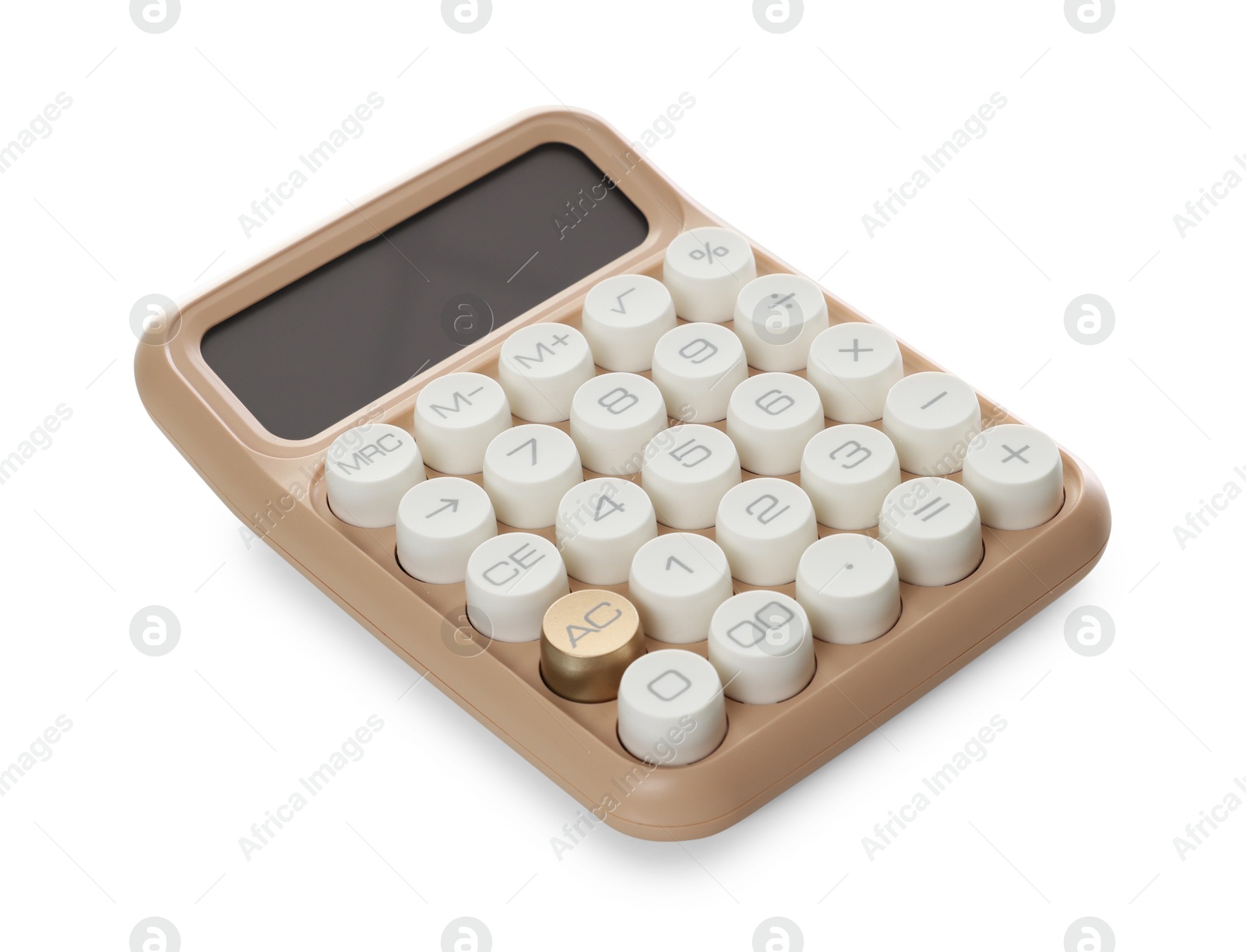 Photo of One stylish beige calculator isolated on white