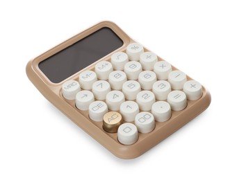 Photo of One stylish beige calculator isolated on white