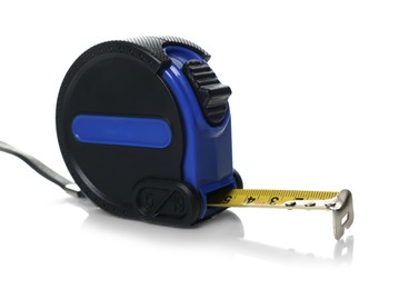 Photo of One measuring tape isolated on white. Construction tool