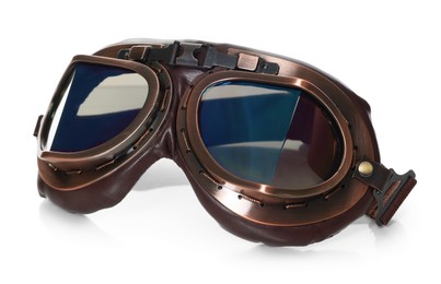 Photo of Vintage metal protective glasses isolated on white